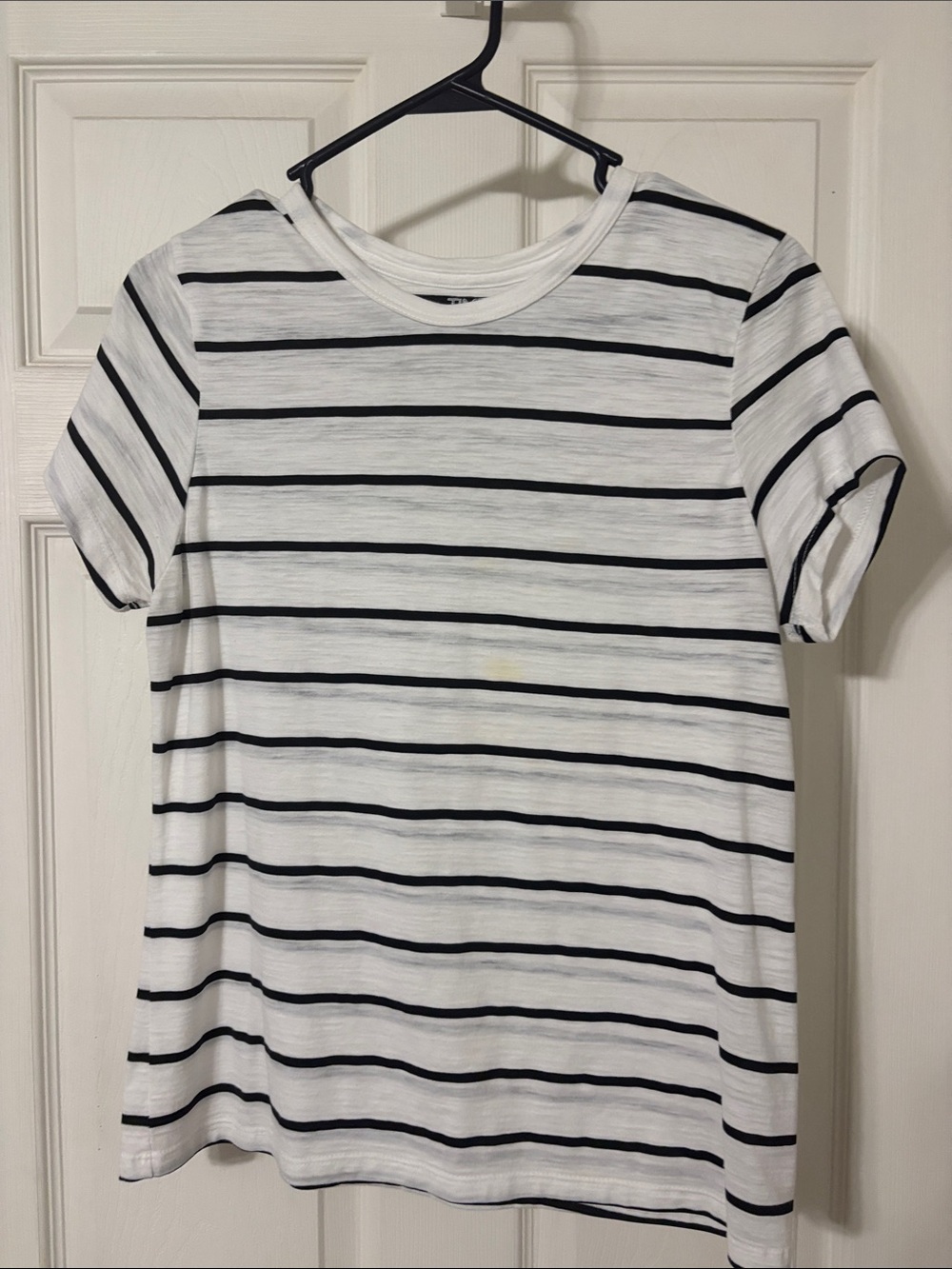 Time and Tru White Tee with Black Stripes Crew Neck